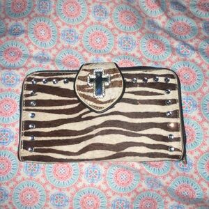 Elegant Zebra Print Clutch with Cross Accent
